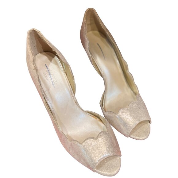 David's Bridal Sparkly Gold 4.5" Stilettos with Molded Upper Sz 10 M Peep Toe - Picture 10 of 10